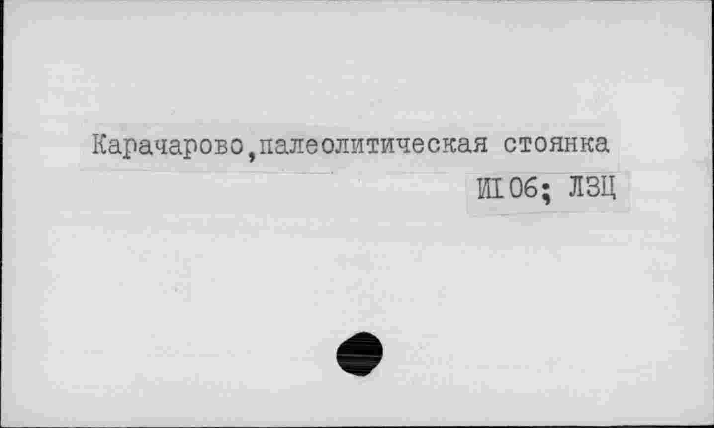 ﻿Карачарово,палеолитическая стоянка
И106; ЛЗЦ